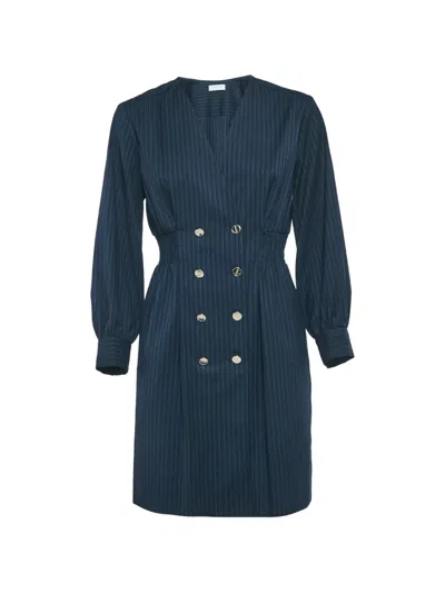 Pre-owned Sandro Pinstripe Double-breasted Mini Dress In Blue