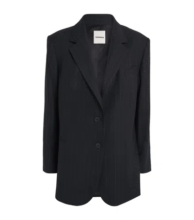Sandro Pinstripe Rhinestone-embellished Blazer In Blue