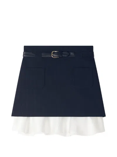 Sandro Pinstripe Ruffled Skirt In Blue