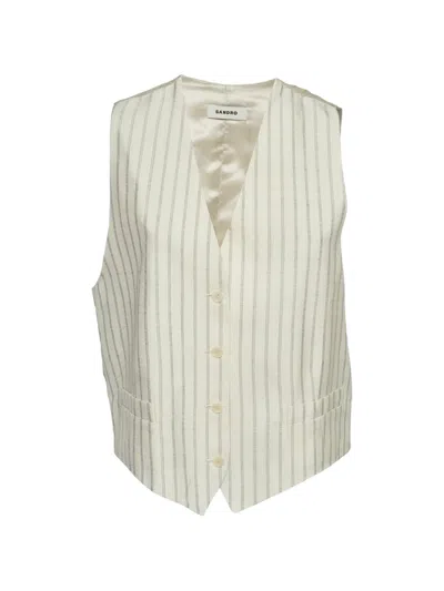 Pre-owned Sandro Pinstripe Sleeveless Vest In Neutral
