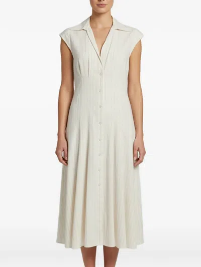 Pre-owned Sandro Pinstriped Cape-sleeve Midi Dress In 中性色