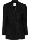 Sandro Double-breasted Pinstriped Wool Blazer In 黑色