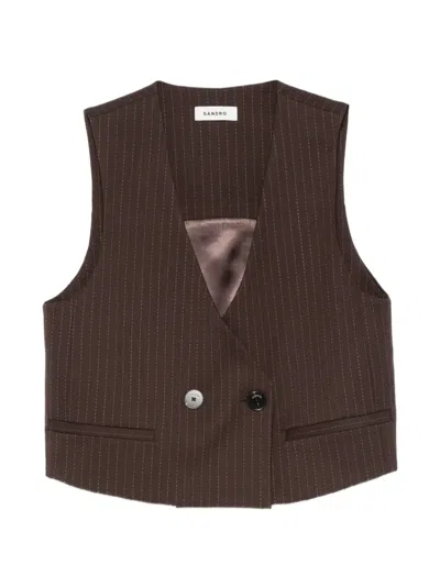 Sandro Pinstripe-pattern Cropped Top In Brown