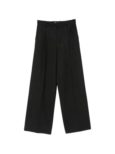 Sandro Pinstripe-pattern Pleated Palazzo Pants In Black