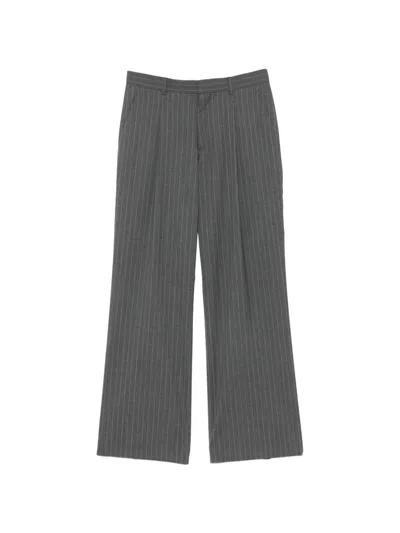 Sandro Pinstripe-pattern Pleated Trousers In Gray