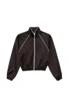 Sandro Womens Brown Contrast-trim Cropped Satin Jacket