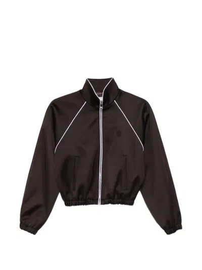 Sandro Womens Brown Contrast-trim Cropped Satin Jacket