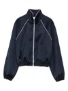 Sandro Embroidered Cropped Satin Jacket In Blue