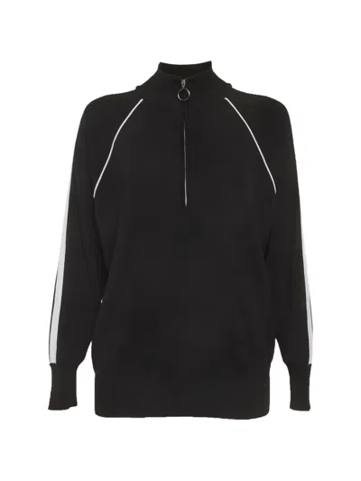 Pre-owned Sandro Piped-trim Half-zip Sweater In Black