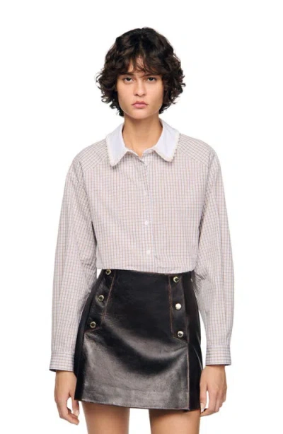 Sandro Plaid And Pearl Collar Shirt In Pattern