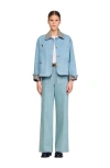 Sandro Plaid Collar Denim Jacket In Blue