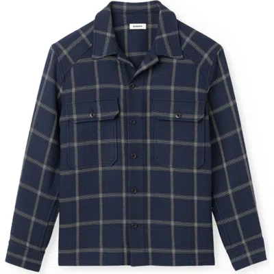 Sandro Plaid Cotton & Wool Flannel Button-up Overshirt In Blue