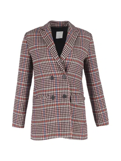 Pre-owned Sandro Plaid Double-breasted Blazer In Brown