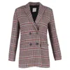 Sandro Plaid Double-breasted Blazer In Multicolor Wool In Multi