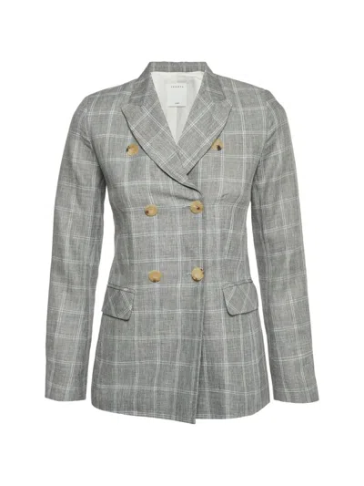 Pre-owned Sandro Plaid Double-breasted Blazer In Gray