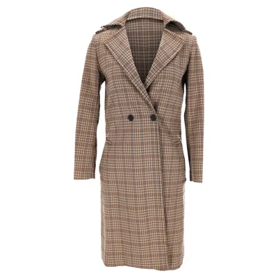 Sandro Plaid Double-breasted Coat In Beige Polyester In Brown