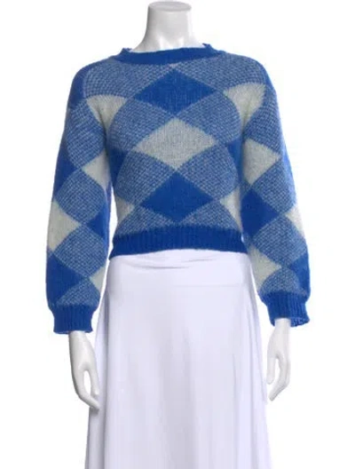 Pre-owned Sandro Plaid Print Bateau Neckline Sweater In Blue
