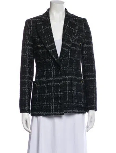 Pre-owned Sandro Plaid Print Blazer In Black