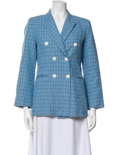 Pre-owned Sandro Plaid Print Blazer In Blue