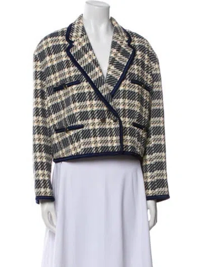 Pre-owned Sandro Plaid Print Blazer In Blue