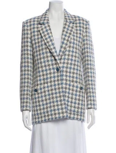 Pre-owned Sandro Plaid Print Blazer In Blue