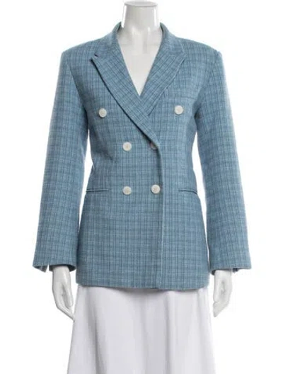Pre-owned Sandro Plaid Print Blazer In Blue