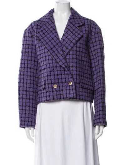 Pre-owned Sandro Plaid Print Blazer In Blue