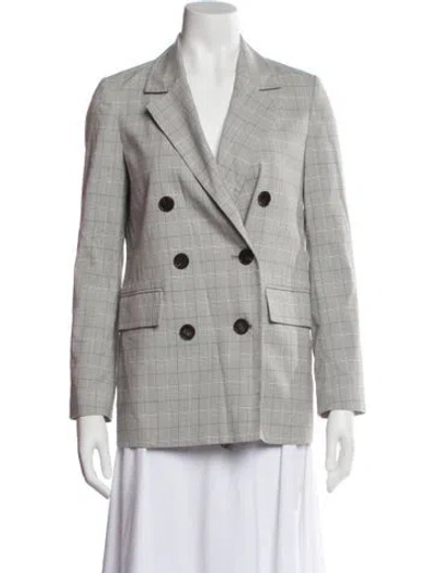 Pre-owned Sandro Plaid Print Blazer In Blue/grey