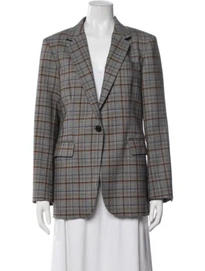 Pre-owned Sandro Plaid Print Blazer In Blue/grey/orange