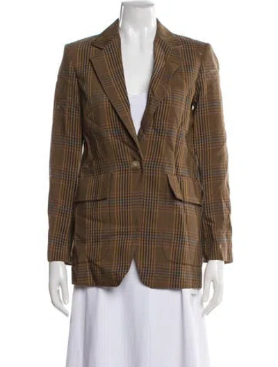 Pre-owned Sandro Plaid Print Blazer In Brown