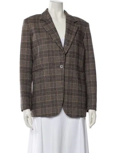 Pre-owned Sandro Plaid Print Blazer In Brown
