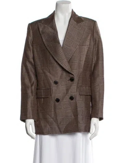 Pre-owned Sandro Plaid Print Blazer In Brown