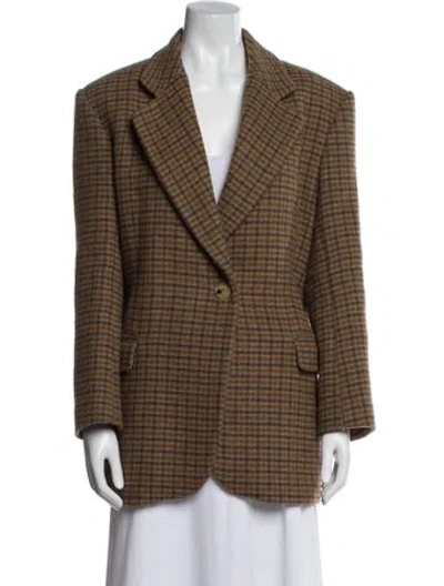 Pre-owned Sandro Plaid Print Blazer In Brown