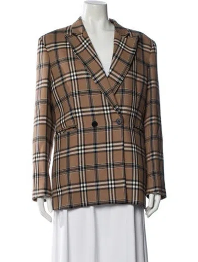 Pre-owned Sandro Plaid Print Blazer In Brown