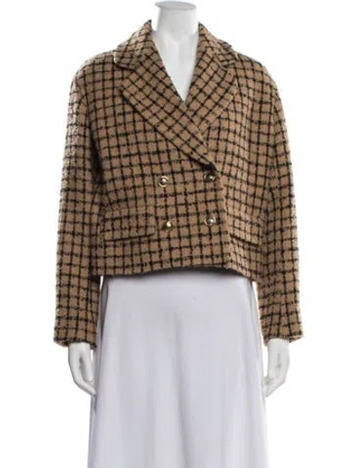 Pre-owned Sandro Plaid Print Blazer In Brown