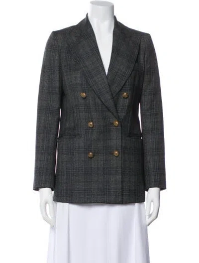 Pre-owned Sandro Plaid Print Blazer In Gray
