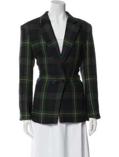 Pre-owned Sandro Plaid Print Blazer In Green