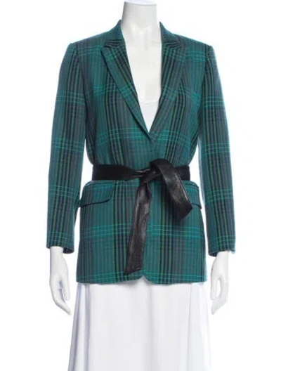 Pre-owned Sandro Plaid Print Blazer In Green
