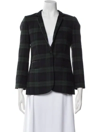 Pre-owned Sandro Plaid Print Blazer In Green