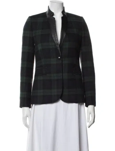 Pre-owned Sandro Plaid Print Blazer In Green