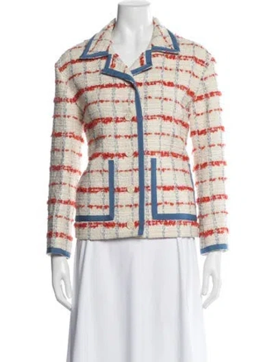 Pre-owned Sandro Plaid Print Blazer In Neutral