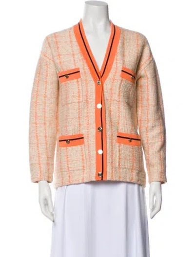 Pre-owned Sandro Plaid Print Blazer In Orange