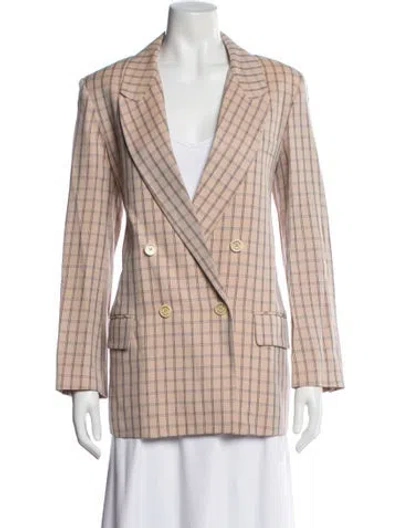 Pre-owned Sandro Plaid Print Blazer In Pink