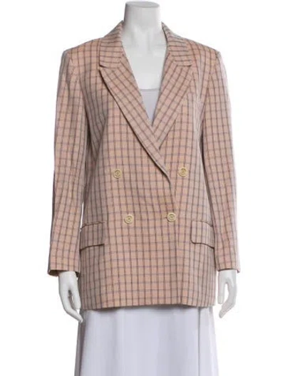 Pre-owned Sandro Plaid Print Blazer In Pink