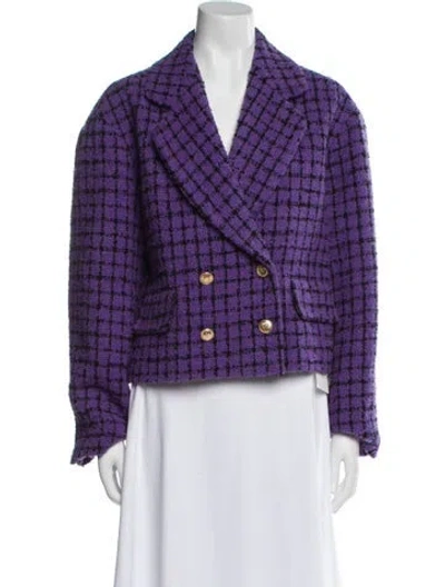 Pre-owned Sandro Plaid Print Blazer In Purple