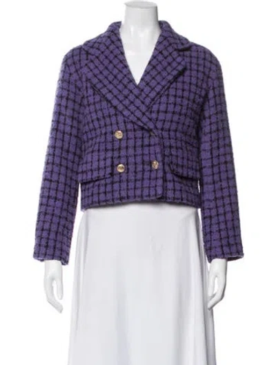 Pre-owned Sandro Plaid Print Blazer In Purple