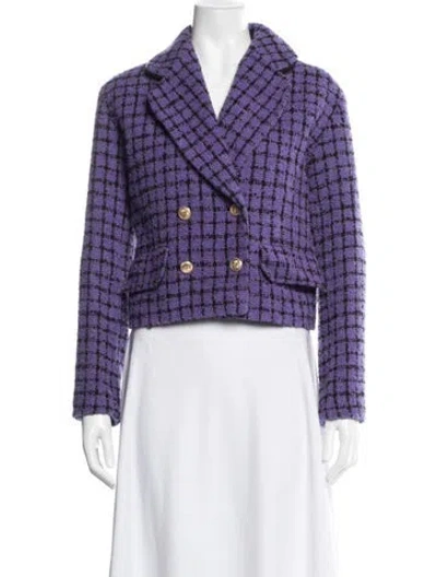 Pre-owned Sandro Plaid Print Blazer In Purple