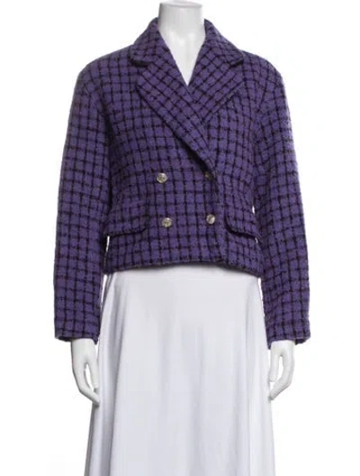 Pre-owned Sandro Plaid Print Blazer In Purple