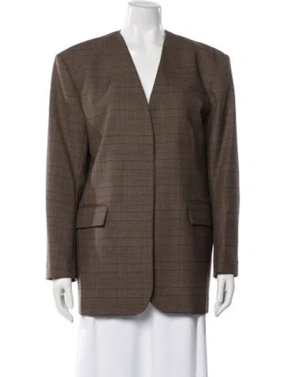 Pre-owned Sandro Plaid Print Blazer W/ Tags In Brown