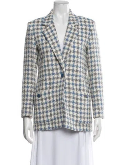 Pre-owned Sandro Plaid Print Blazer In White